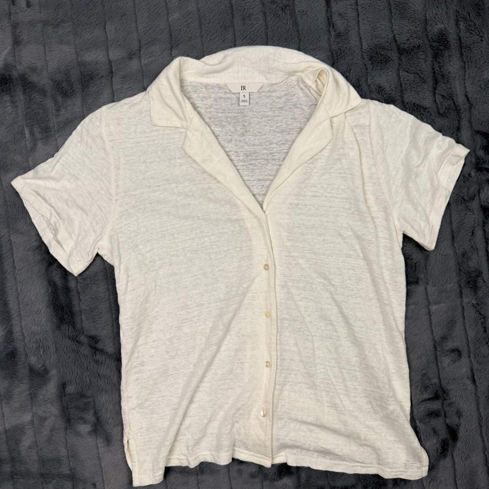 Banana Republic Womens White 100% Linen Camp Collar Button Down Shirt S 7903